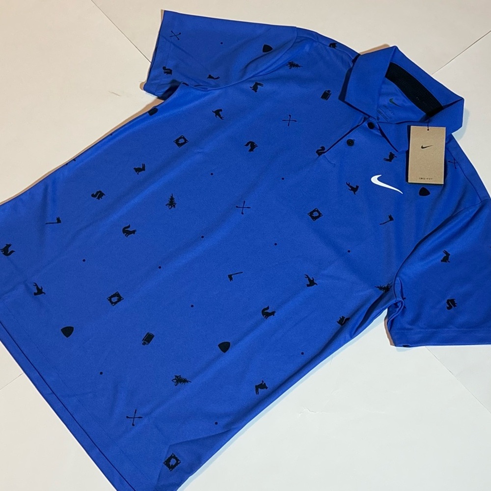 Nike Tour Dri-FIT Icon Print Men’s Golf Polo FQ0426-405 blue black swoosh logo